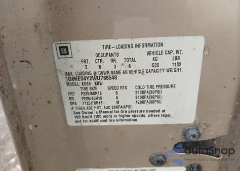 1998 Cadillac Deville D'elegance z USA, uszkodzony, nr VIN 1G6KE54Y2WU788548